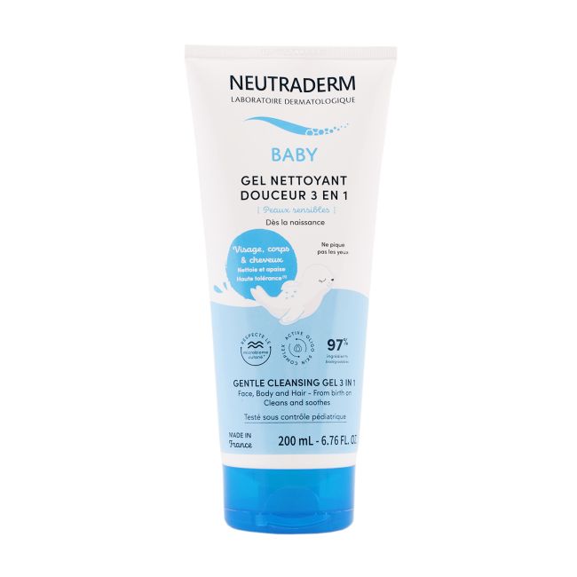 NEUTRADERM BABY GENTLE CLEANSING 3 IN 1 vaikų prausimosi želė, 200 ml