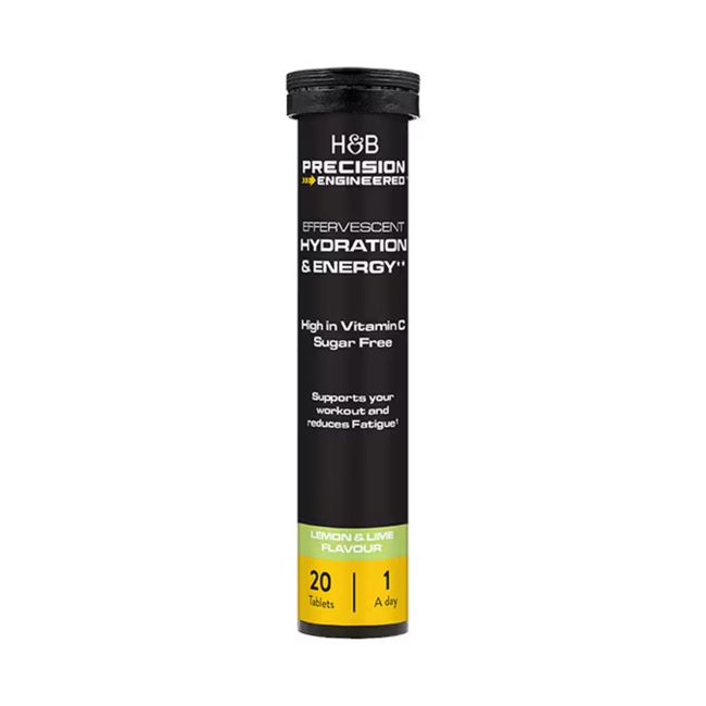 H&B PRECISION ENGINEERED hidracija ir energija, elektrolitai, citrinų skonio, 20 šnypščiųjų tablečių