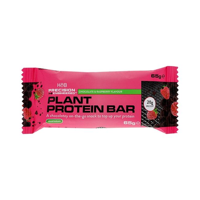 H&B PRECISION ENGINEERED juodojo šokolado ir aviečių skonio augalinių baltymų batonėlis, 65 g