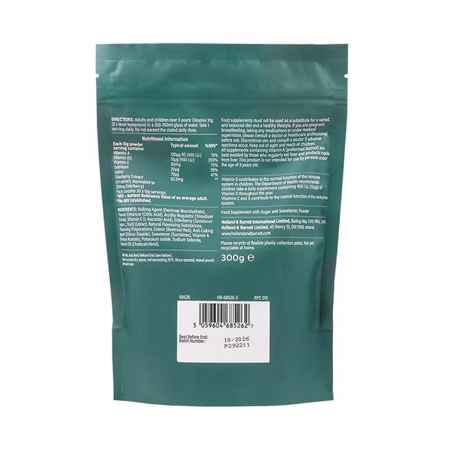 H&B VAIKAI vitaminai C, D3, A ir šeivamedžio ekstraktas imunitetui, milteliai, 300 g