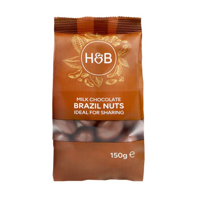 HOLLAND & BARRETT bertoletijų riešutai padengti pieniniu šokoladu, 150 g
