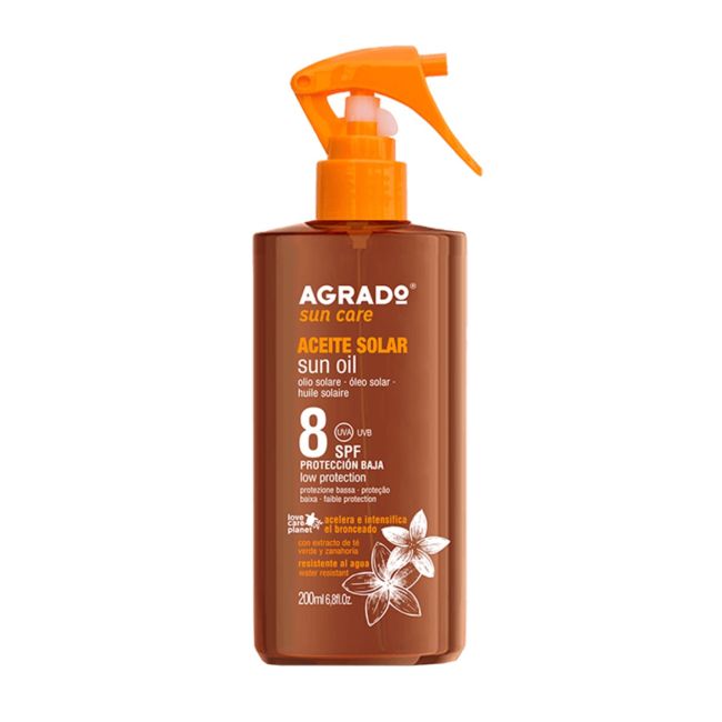 AGRADO SUN CARE SPF8 įdegio aliejus, 200 ml