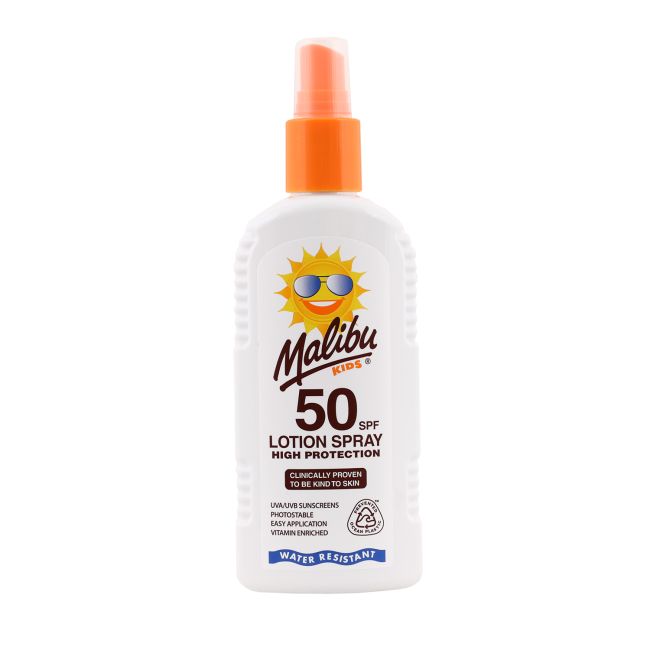 MALIBU KIDS SPF50 apsauginis purškiamasis losjonas nuo saulės, 200 ml