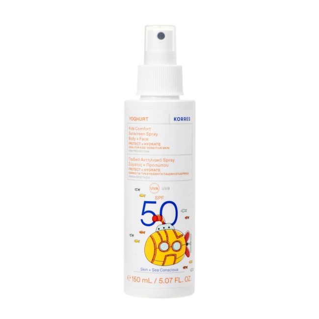 KORRES YOGHURT KIDS SPF50 purškiamoji kūno ir veido apsauginė emulsija nuo saulės, 150 ml