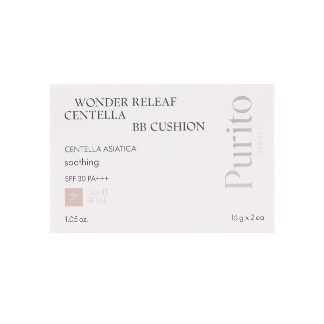PURITO SEOUL WONDER RELEAF CENTELLA BB CUSHION LIGHT BEIGE veido kremas, 15 g