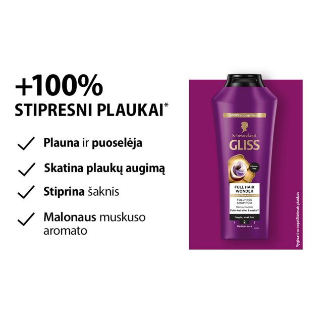 GLISS FULL HAIR WONDER FULLNESS plaukų šampūnas, 400 ml