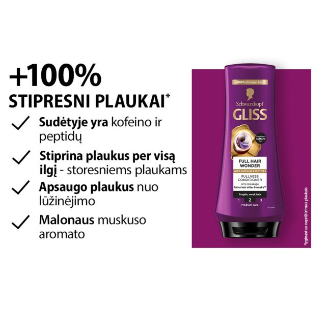 GLISS FULL HAIR WONDER FULLNESS plaukų kondicionierius, 200 ml