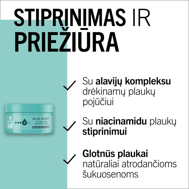 TAFT ALOE BOOST STYLING plaukų modeliavimo kremas, 100 ml