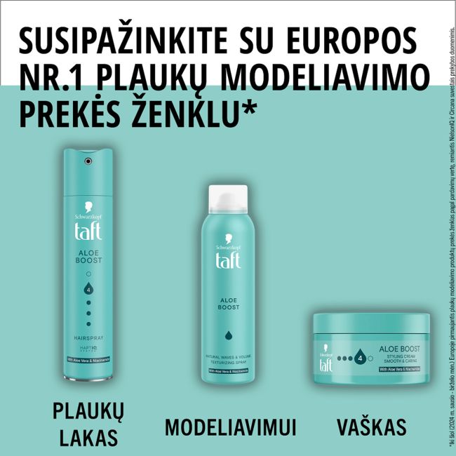 TAFT ALOE BOOST STYLING plaukų modeliavimo kremas, 100 ml