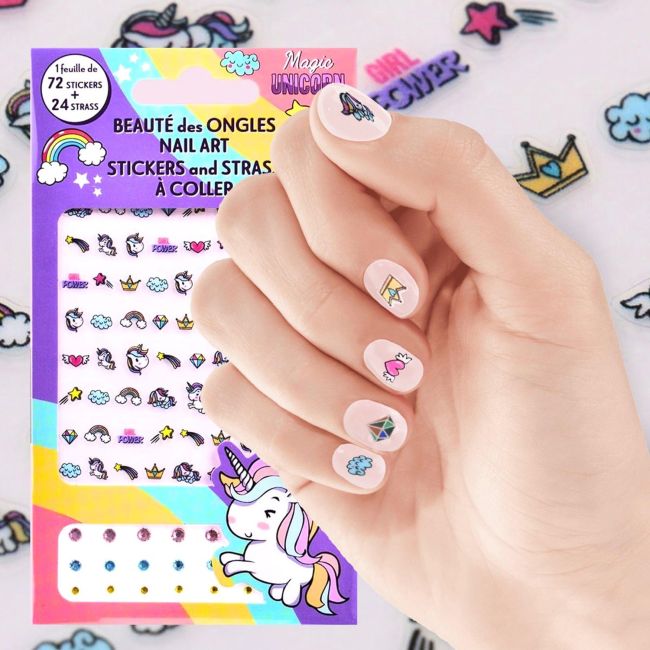 UNICORN MAGIC nagų dailės lipdukai + akmenėliai (72 + 24 vnt.)