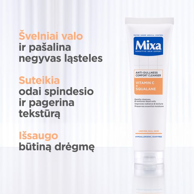 MIXA ANTI-DULLNESS VOMFORT veido prausiklis pilko atspalvio odai prižiūrėti, 150 ml