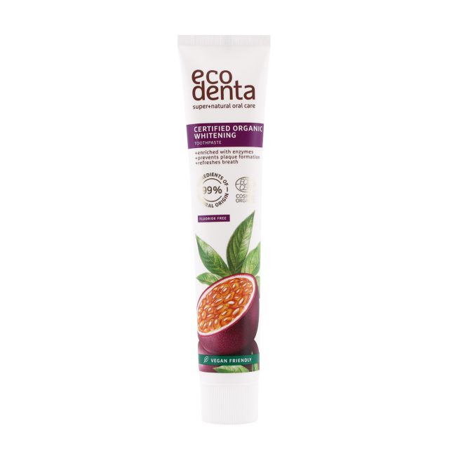 ECODENTA CERTIFIED ORGANIC balinamoji pasiflorų skonio dantų pasta su enzimais, 75 ml