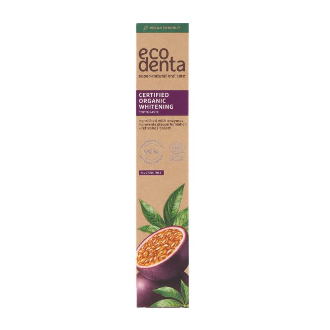 ECODENTA CERTIFIED ORGANIC balinamoji pasiflorų skonio dantų pasta su enzimais, 75 ml