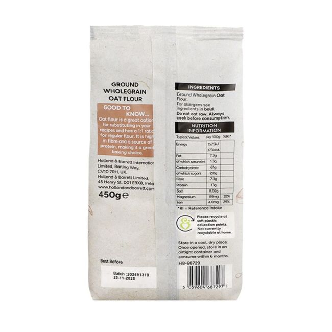 H&B avižų miltai be glitimo, 450 g