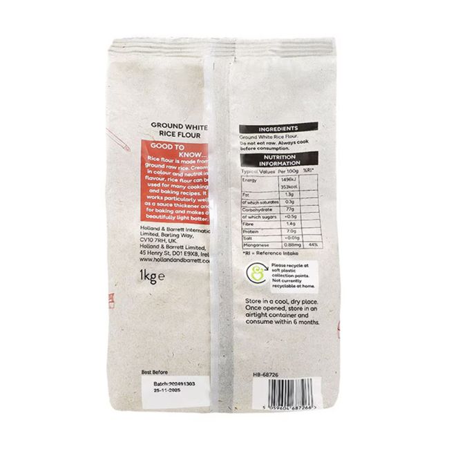 H&B ryžių miltai be glitimo, 1 kg