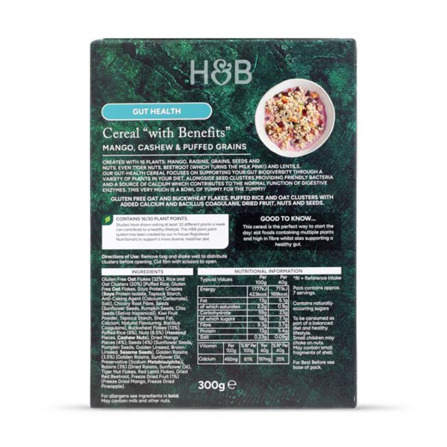 H&B dribsniai su mangais, anakardžiais ir pūstais grūdais, 300 g