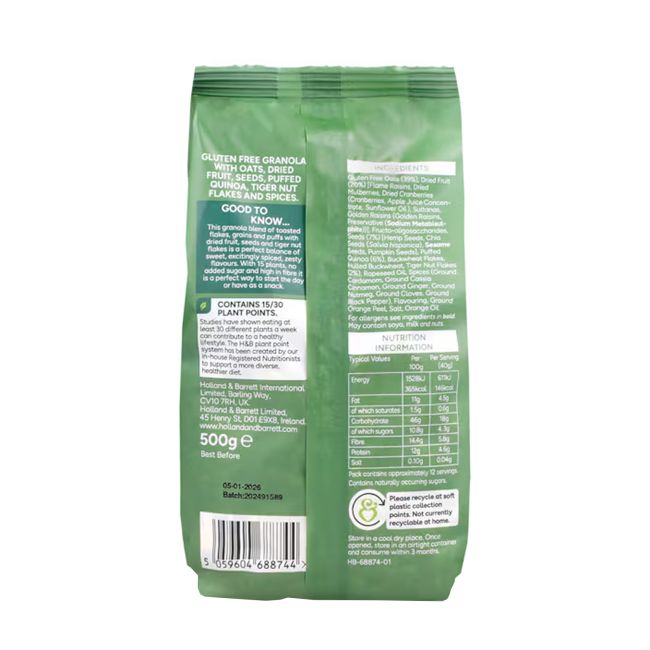 H&B 15 augalinė vaisių ir sėklų granola, 500 g