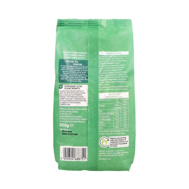 H&B 15 augalinis vaisių ir riešutų dribsnių mišinys, 600 g