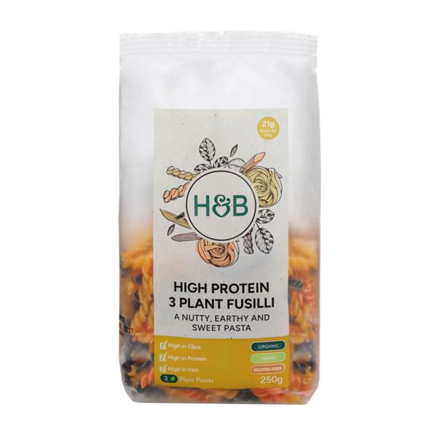 H&B HIGH PROTEIN FUSILLI 3 PLANT FUSILLI makaronai, 250 g
