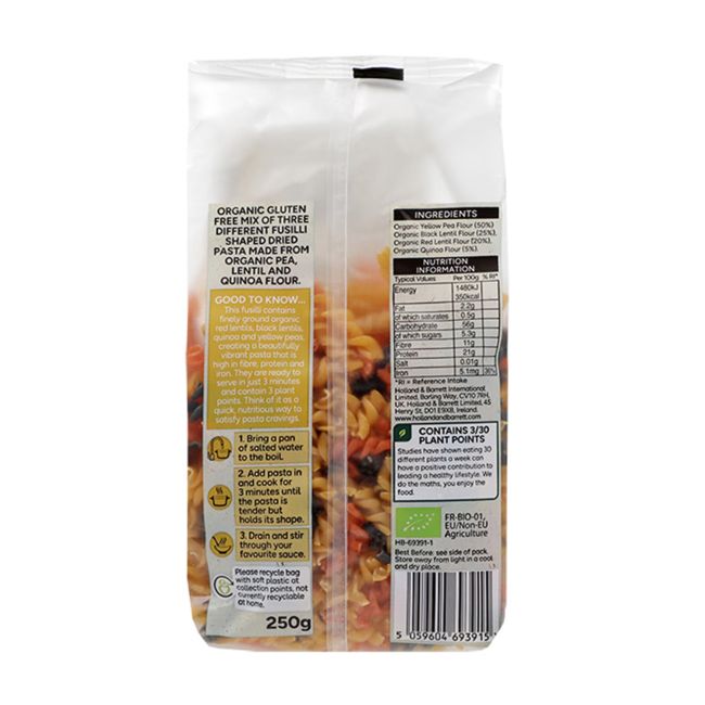 H&B HIGH PROTEIN FUSILLI 3 PLANT FUSILLI makaronai, 250 g