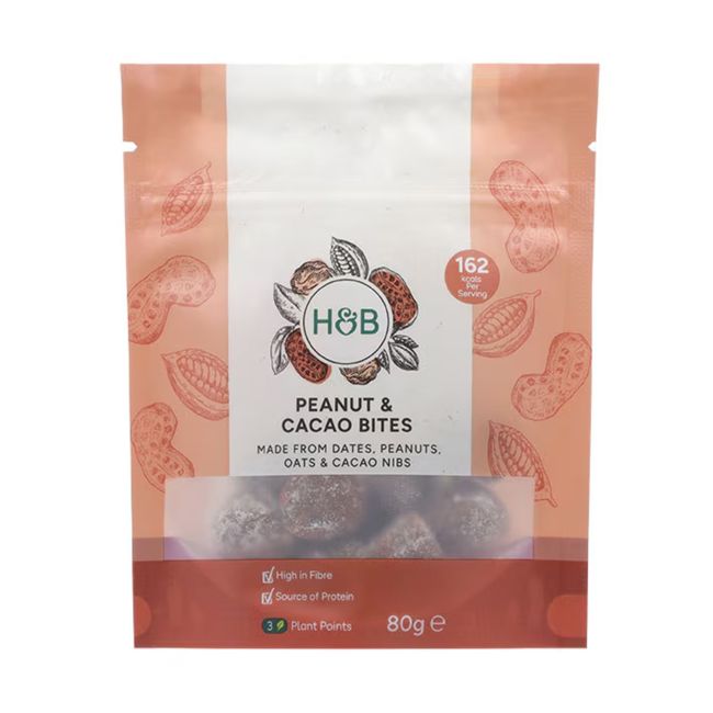 H&B žemės riešutų ir kakavos kąsneliai, 80 g