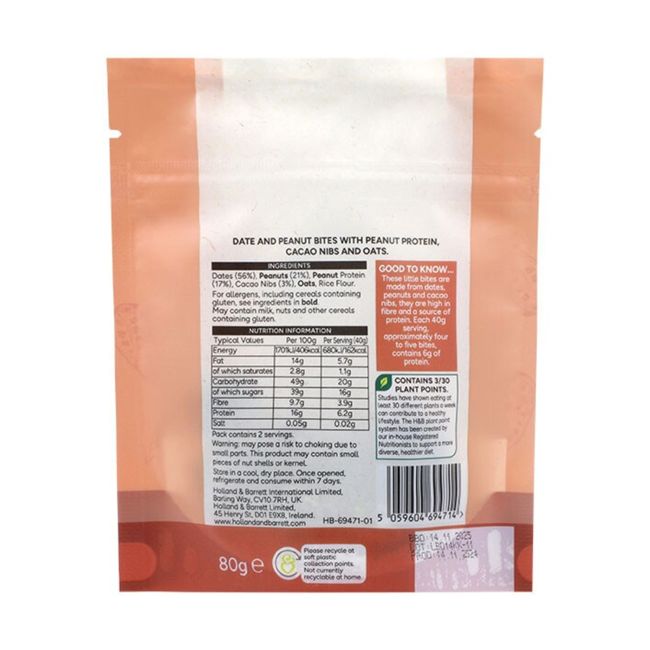 H&B žemės riešutų ir kakavos kąsneliai, 80 g