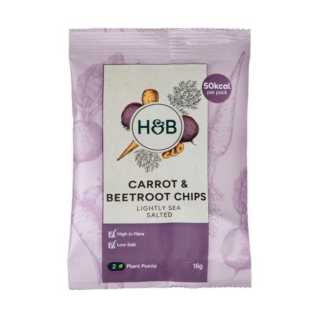 H&B morkų ir burokėlių traškučiai, 16 g