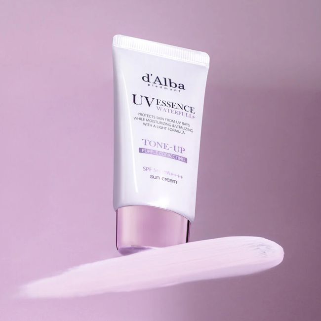 D'ALBA WATERFULL TONE-UP PURPLE CORRECTING veido kremas nuo saulės, 50 ml