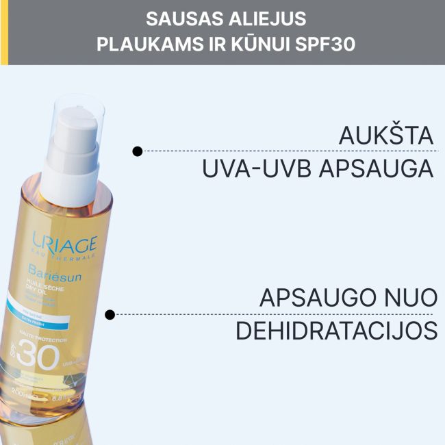 URIAGE EAU THERMALE BARIESUN SPF30 apsauginis sausasis aliejinis kūno purškiklis, 200 ml