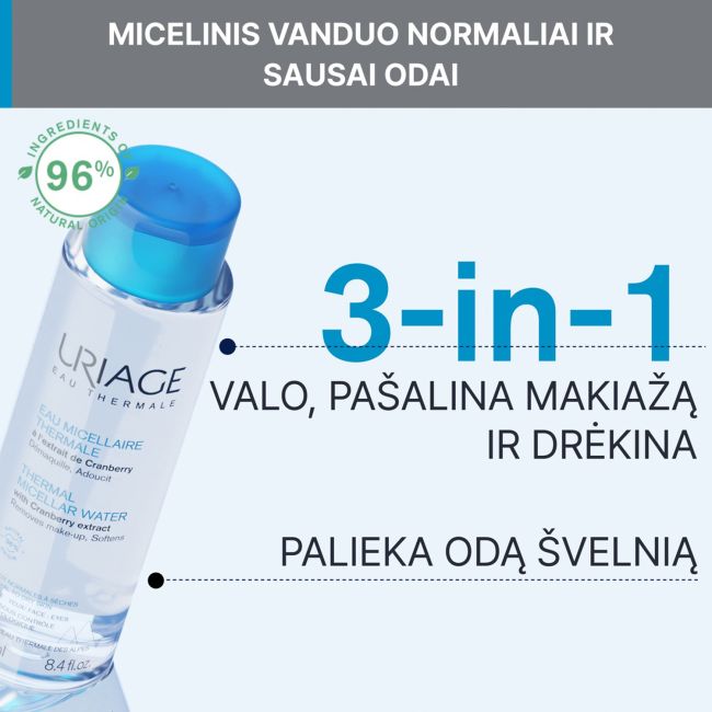 URIAGE EAU THERMALE valomasis micelinis vanduo normaliai, sausai odai prižiūrėti, 250 ml