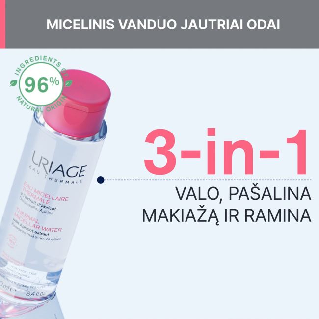URIAGE EAU THERMALE valomasis micelinis vanduo probleminei veido odai prižiūrėti, 250 ml