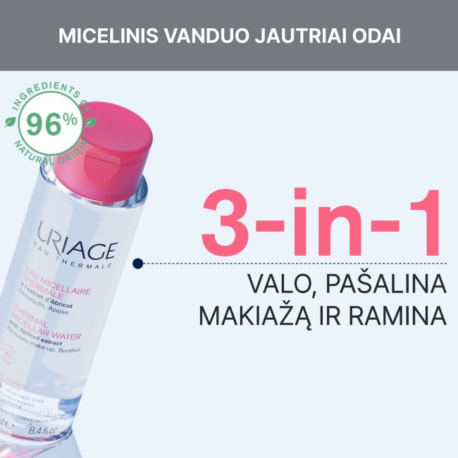 URIAGE THERMAL valomasis micelinis vanduo probleminei odai prižiūrėti, 500 ml