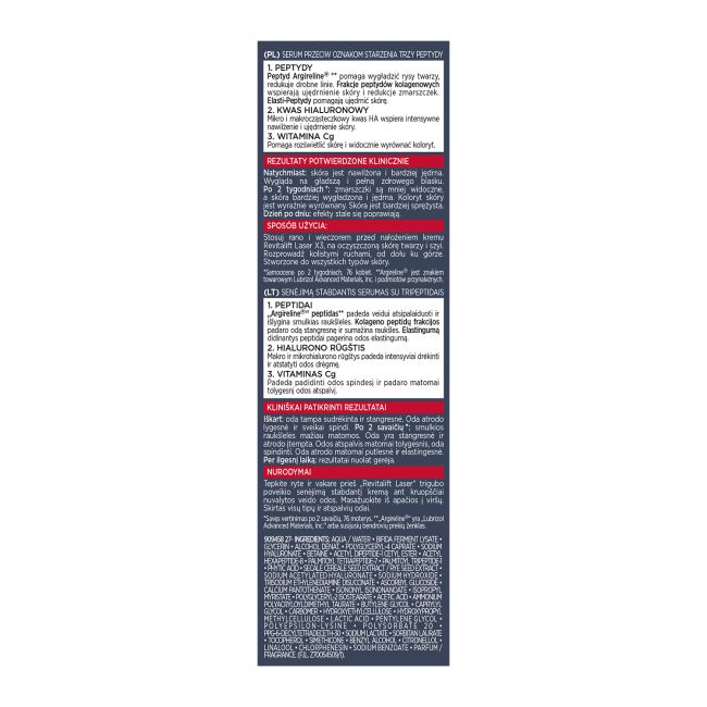 L'OREAL REVITALIFT LASER TRI-PEPTIDES AGE-CORRECTING veido serumas, 30 ml