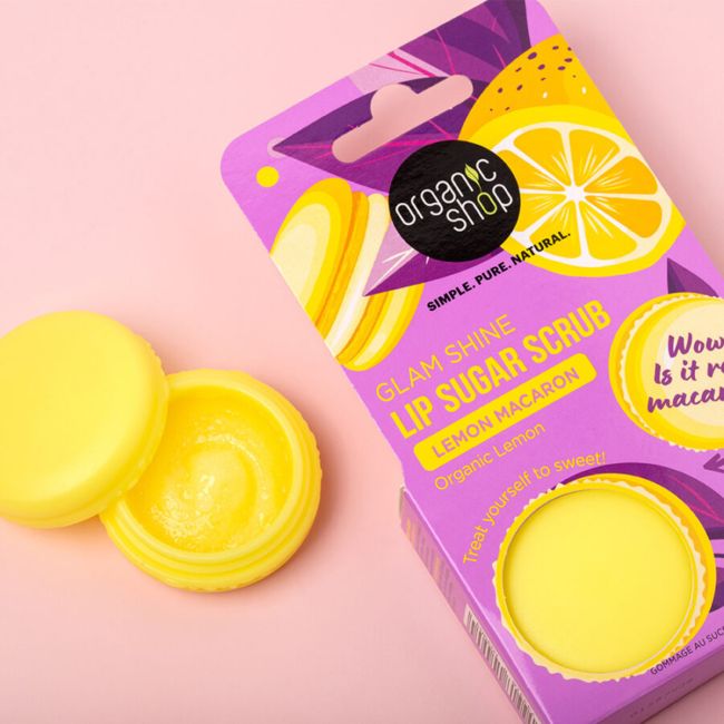 ORGANIC SHOP LEMON MACARON lūpų cukraus šveitiklis, 10 ml