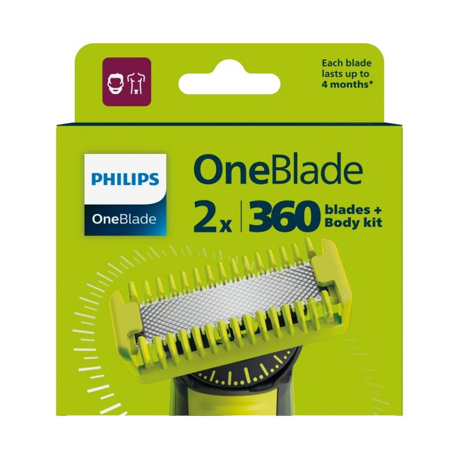 PHILIPS ONE BLADE 2 X 360 keičiamieji skustuvo peiliukai (2 vnt.)