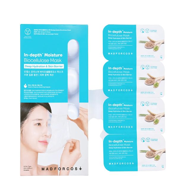 MADFORCOS IN-DEPTH MOISTURE BIOCELLULOSE veido kaukės (4x20 ml)