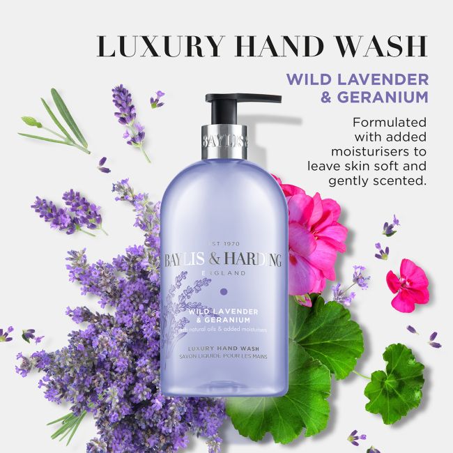 BAYLIS & HARDING WILD LAVENDER & GERANIUM rankų prausiklis, 500 ml