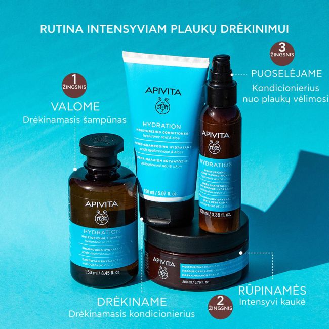 APIVITA HYDRATION drėkinamasis plaukų šampūnas, 250 ml