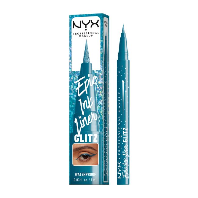 NYX PROFESSIONAL MAKEUP EPIC INK GLITZ vandeniui atsparus akių kontūro skystis su plunksnele, 1 ml