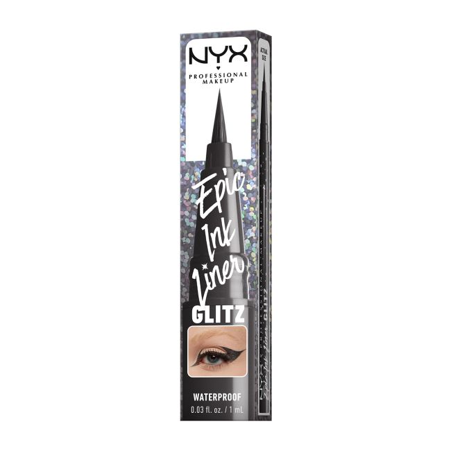 NYX PROFESSIONAL MAKEUP EPIC INK GLITZ vandeniui atsparus akių kontūro skystis su plunksnele, 1 ml