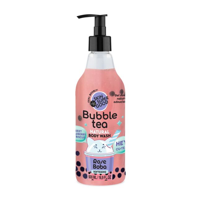 SKIN SUPER GOOD BUBBLE TEA SWEET STRAWBERRY & HIBISCUS kūno prausiklis, 500 ml