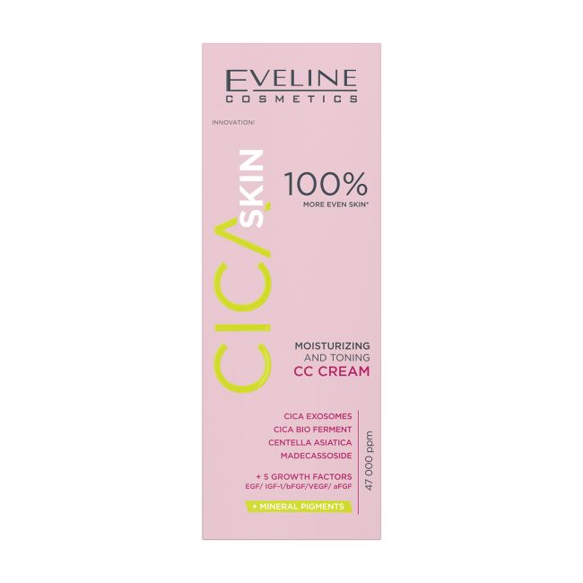 EVELINE CICA SKIN MOISTURIZING AND TONING CC veido kremas, 30 ml