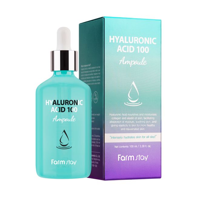 FARMSTAY HYALURONIC ACID 100 AMPOULE veido serumas, 100 ml