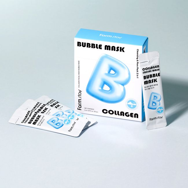 FARMSTAY COLLAGEN BUBBLE veido kaukės (5 ml x 20 vnt.)