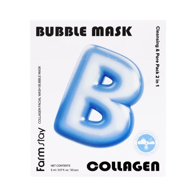 FARMSTAY COLLAGEN BUBBLE veido kaukės (5 ml x 20 vnt.)