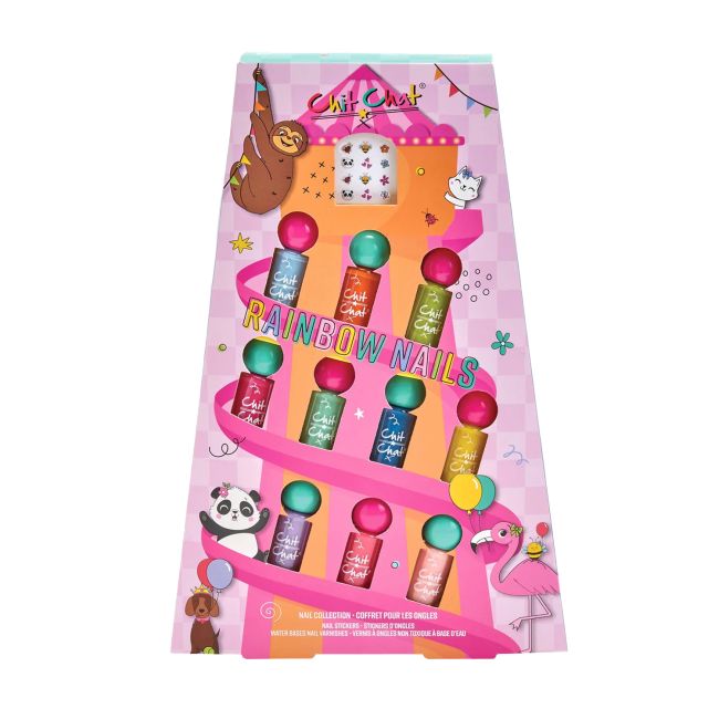 CHIT CHAT RAINBOW NAILS vaikų nagų lakai (10 x 4 ml) + nagų lipdukai