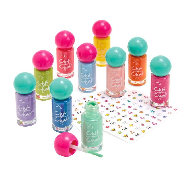 CHIT CHAT RAINBOW NAILS vaikų nagų lakai (10 x 4 ml) + nagų lipdukai