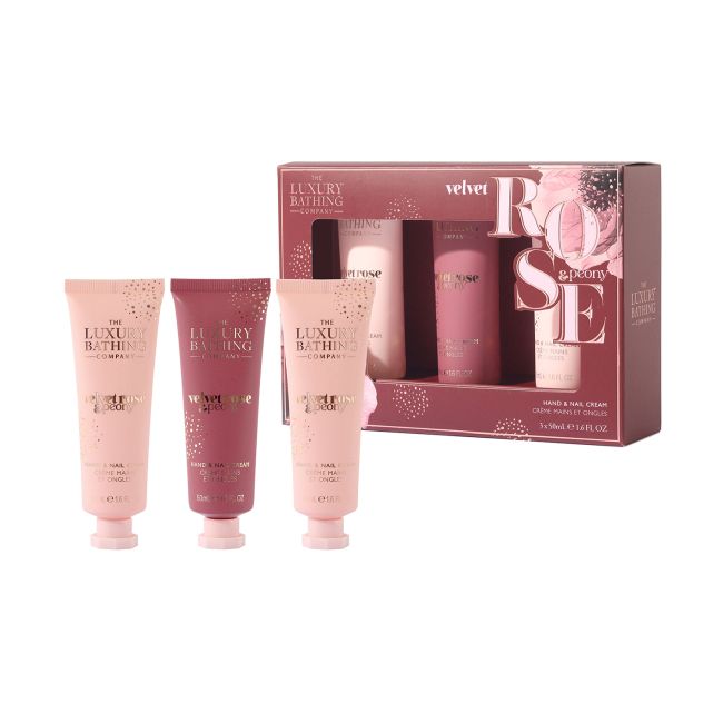 LUXURY BATHING VELVET ROSE & PEONY rankų ir nagų kremai (3 x 50 ml)