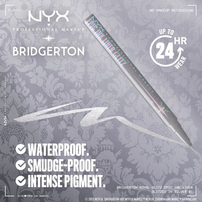 NYX PROFESSIONAL MAKEUP BRIDGERTON EPIC INK LINER GLITZ akių kontūro flomasteris, 1 ml