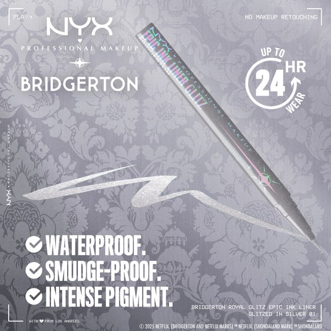 NYX PROFESSIONAL MAKEUP BRIDGERTON EPIC INK LINER GLITZ akių kontūro flomasteris, 1 ml